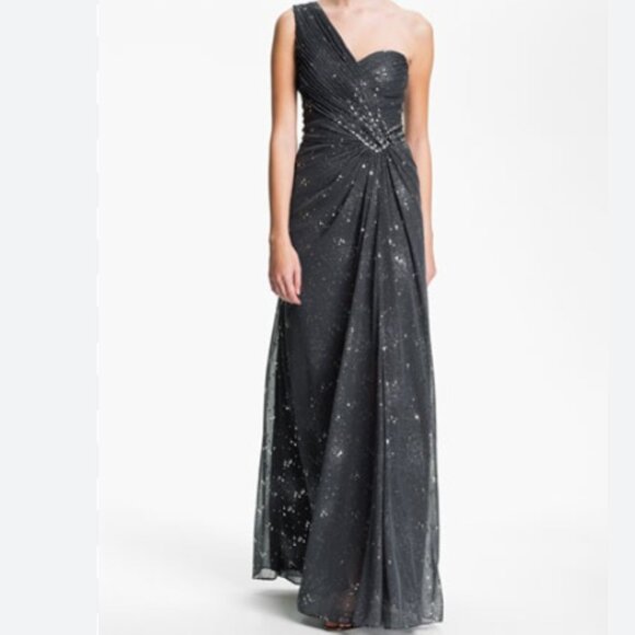 Cachet Gunmetal Evening Gown Sweetheart Wedding Gala Glam Fairy Celestial Formal - Picture 1 of 15